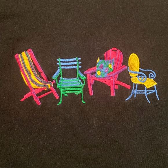 Vintage Seaside Long T Shirt Dress Embroidered Chairs Front Pockets Women OS - Picture 2 of 6